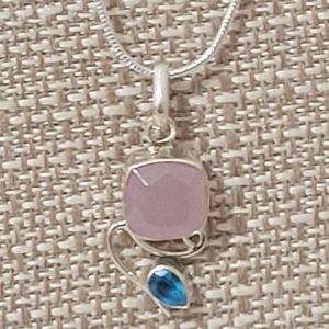 Natural Rose Quartz & Topaz 925 Sterling Silver Pendant NECKLACE chain 20"